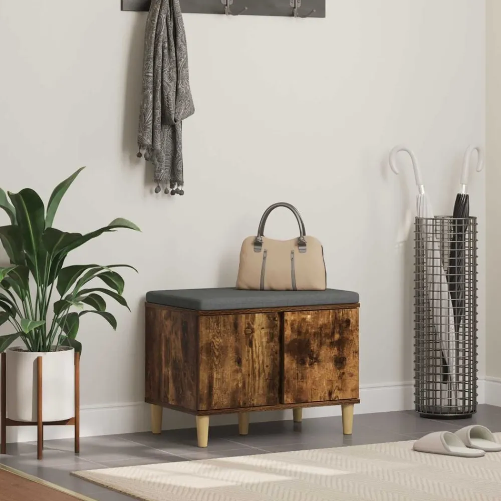 Bankjes*vidaXL Halbank met kussen met opslag Gerookte Eik 60 x 38 x 46 cm Gerookt eiken