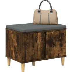 Bankjes*vidaXL Halbank met kussen met opslag Gerookte Eik 60 x 38 x 46 cm Gerookt eiken