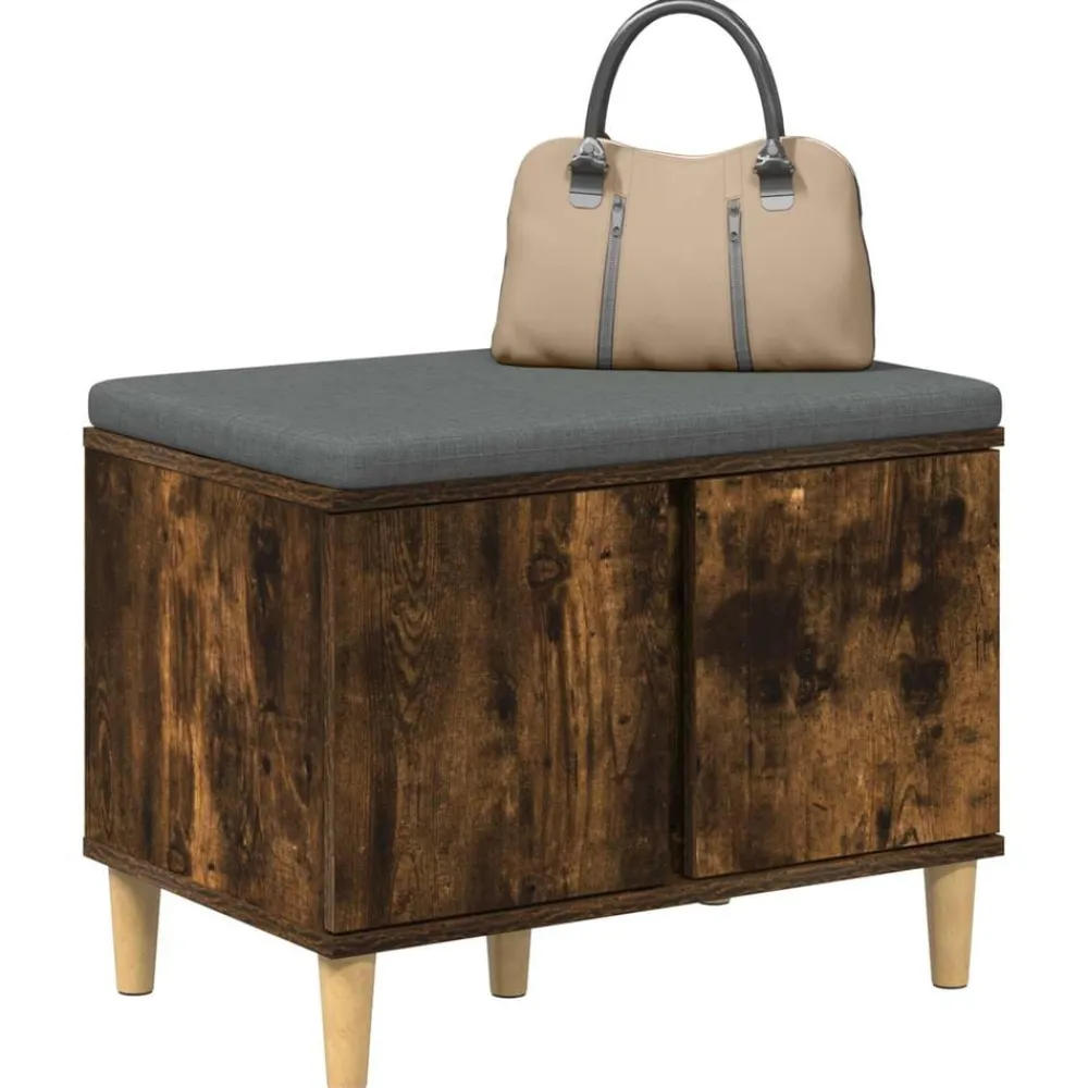 Bankjes*vidaXL Halbank met kussen met opslag Gerookte Eik 60 x 38 x 46 cm Gerookt eiken