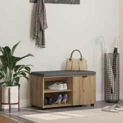 Bankjes*vidaXL Halbank met kussen met plank Artisan Eik 80 x 38 x 46 cm artisanaal eikenkleurig