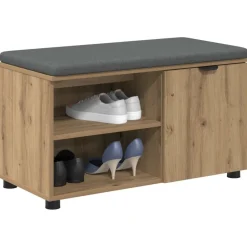 Bankjes*vidaXL Halbank met kussen met plank Artisan Eik 80 x 38 x 46 cm artisanaal eikenkleurig