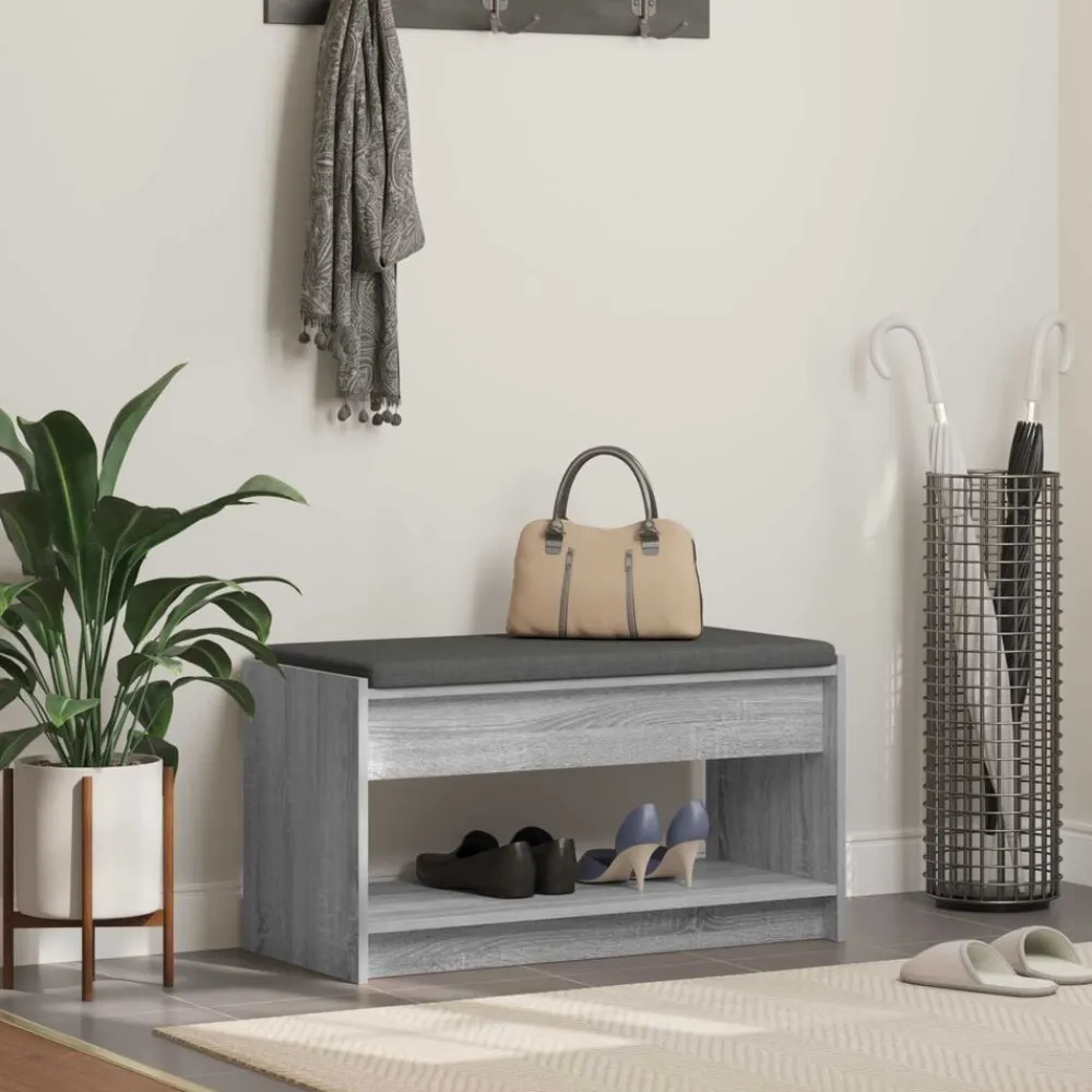 Halbank met kussen met plank Grijze Sonoma 83 x 38 x 45 cm>vidaXL Sale