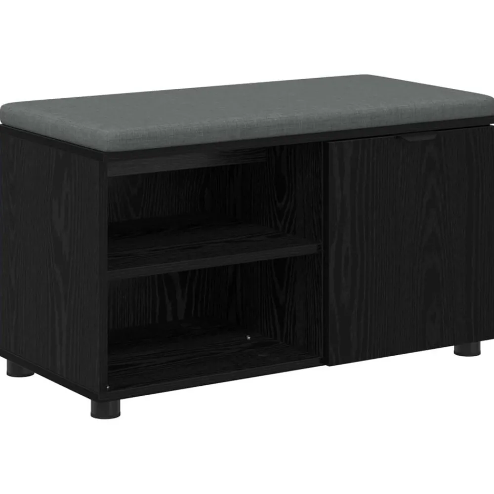 Bankjes*vidaXL Halbank met kussen met plank Zwarte Eik 80 x 38 x 46 cm Zwart eiken