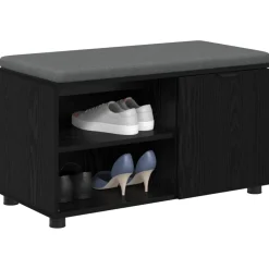 Bankjes*vidaXL Halbank met kussen met plank Zwarte Eik 80 x 38 x 46 cm Zwart eiken