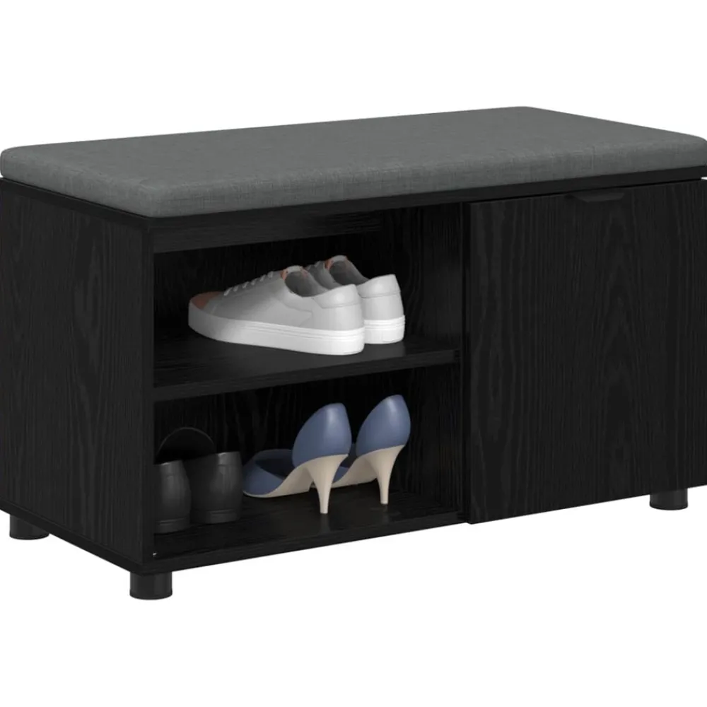Bankjes*vidaXL Halbank met kussen met plank Zwarte Eik 80 x 38 x 46 cm Zwart eiken