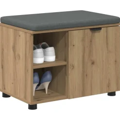 Bankjes*vidaXL Halbank met kussen met plank Artisan Eik 60 x 38 x 46 cm artisanaal eikenkleurig