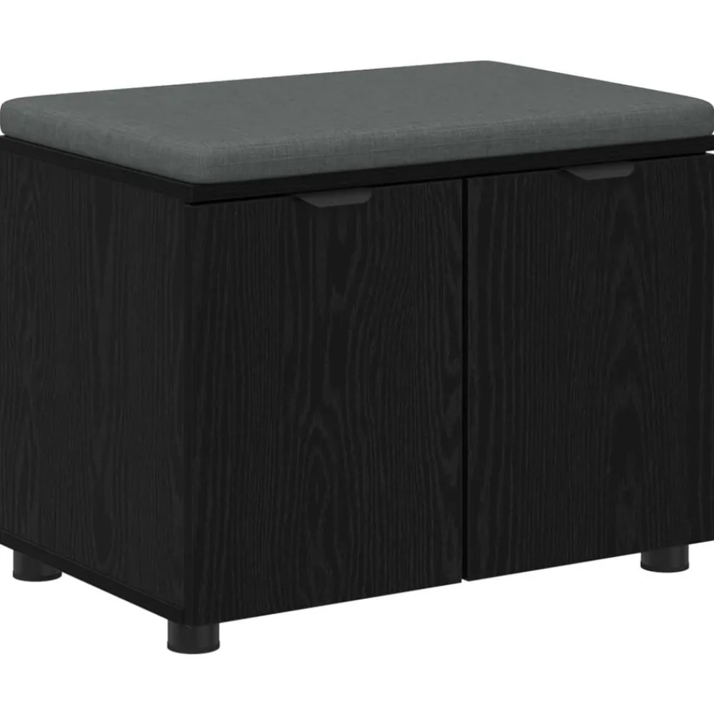 Bankjes*vidaXL Halbank met kussen met plank Zwarte Eik 60 x 38 x 46 cm Zwart eiken