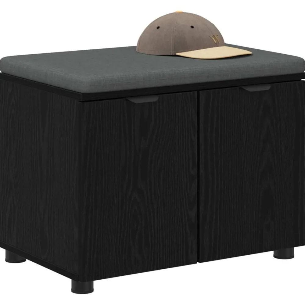 Bankjes*vidaXL Halbank met kussen met plank Zwarte Eik 60 x 38 x 46 cm Zwart eiken