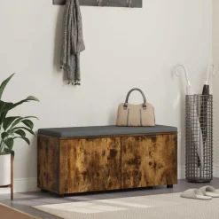 Halbank met kussen met plank Gerookte Eik 100 x 38 x 46 cm>vidaXL Sale