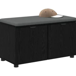Bankjes*vidaXL Halbank met kussen met plank Zwarte Eik 80 x 38 x 46 cm Zwart eiken