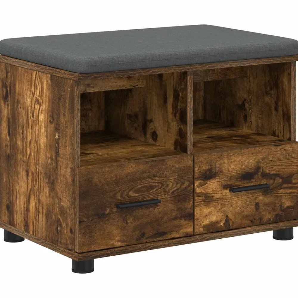 Bankjes*vidaXL Halbank met kussen met lade Gerookte Eik 60 x 38 x 46 cm Gerookt eiken