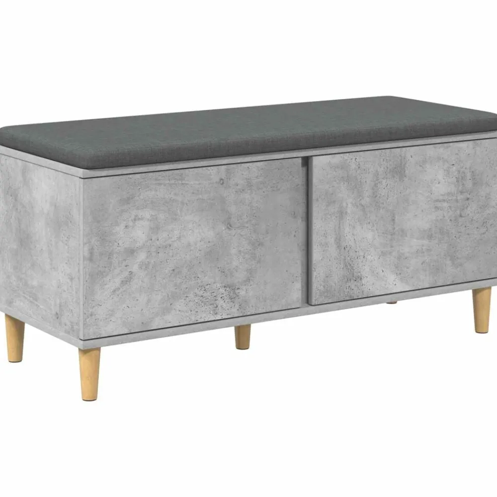 Halbank met kussen met opslag Beton Grijs 100 x 38 x 46 cm>vidaXL