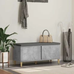 Halbank met kussen met opslag Beton Grijs 100 x 38 x 46 cm>vidaXL