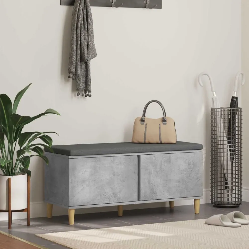 Halbank met kussen met opslag Beton Grijs 100 x 38 x 46 cm>vidaXL