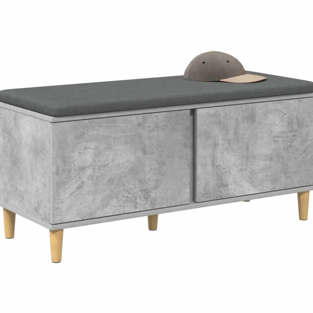 Halbank met kussen met opslag Beton Grijs 100 x 38 x 46 cm>vidaXL