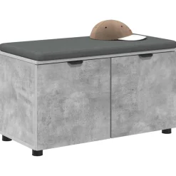 Bankjes*vidaXL Halbank met kussen met plank Beton Grijs 80 x 38 x 46 cm Betongrijs