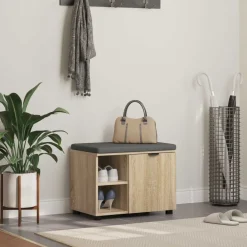 Bankjes*vidaXL Halbank met kussen met plank 60 x 38 x 46 cm Sonoma eiken