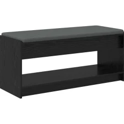 Bankjes*vidaXL Halbank met kussen met plank Zwarte Eik 103 x 38 x 45 cm Zwart eiken