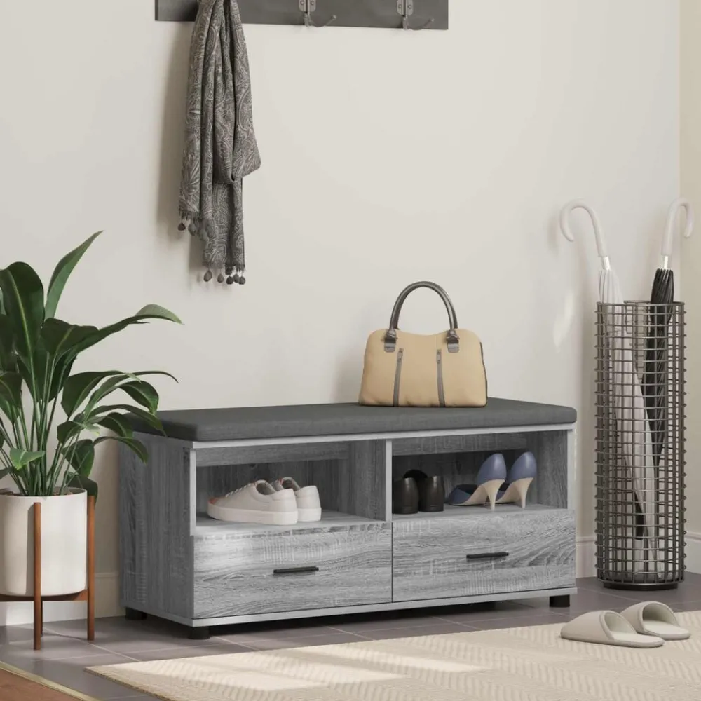 Bankjes*vidaXL Halbank met kussen met lade Grijze Sonoma 100 x 38 x 46 cm Grijs sonoma