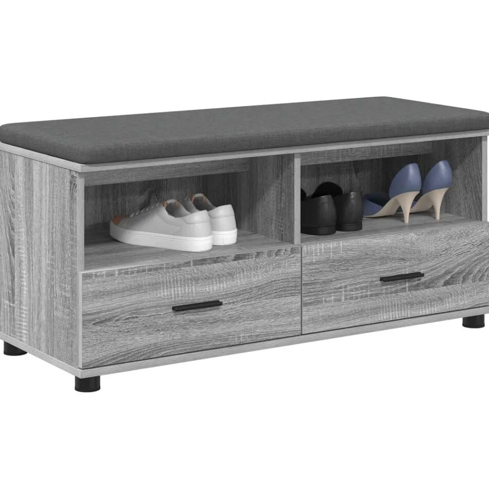 Bankjes*vidaXL Halbank met kussen met lade Grijze Sonoma 100 x 38 x 46 cm Grijs sonoma
