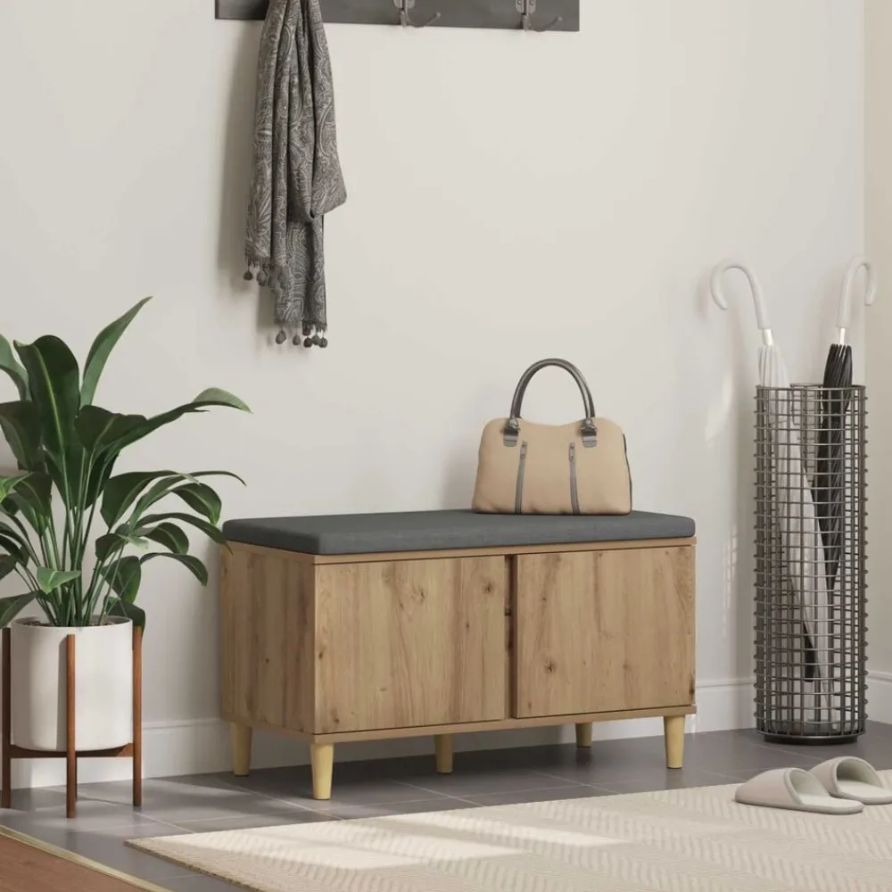 Halbank met kussen met opslag Artisan Eik 80 x 38 x 46 cm>vidaXL Best