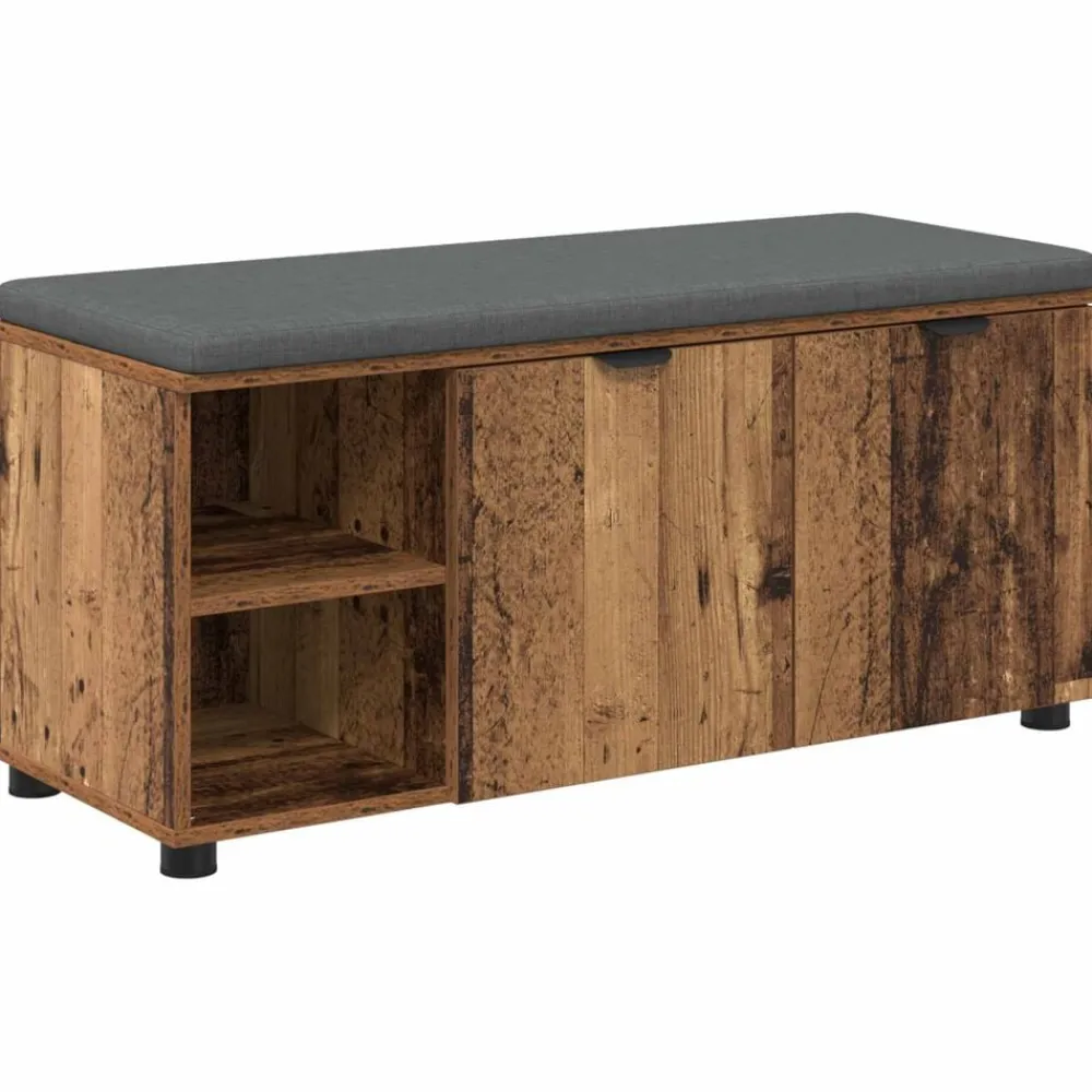 Bankjes*vidaXL Halbank met kussen met plank Oudhout 100 x 38 x 46 cm Oud hout