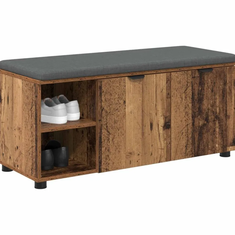 Bankjes*vidaXL Halbank met kussen met plank Oudhout 100 x 38 x 46 cm Oud hout