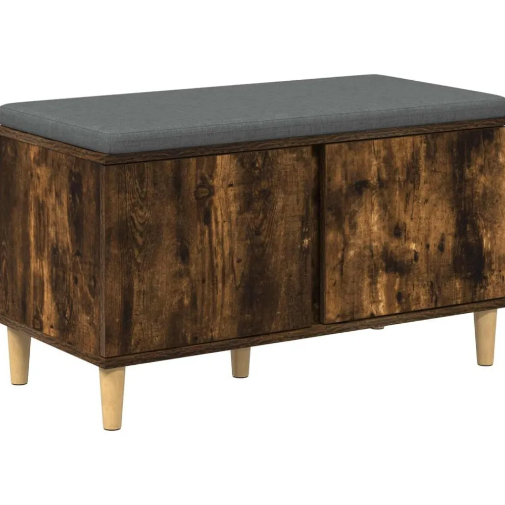 Halbank met kussen met opslag Gerookte Eik 80 x 38 x 46 cm>vidaXL Hot