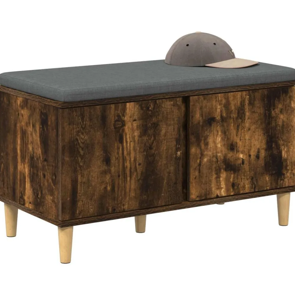 Halbank met kussen met opslag Gerookte Eik 80 x 38 x 46 cm>vidaXL Hot