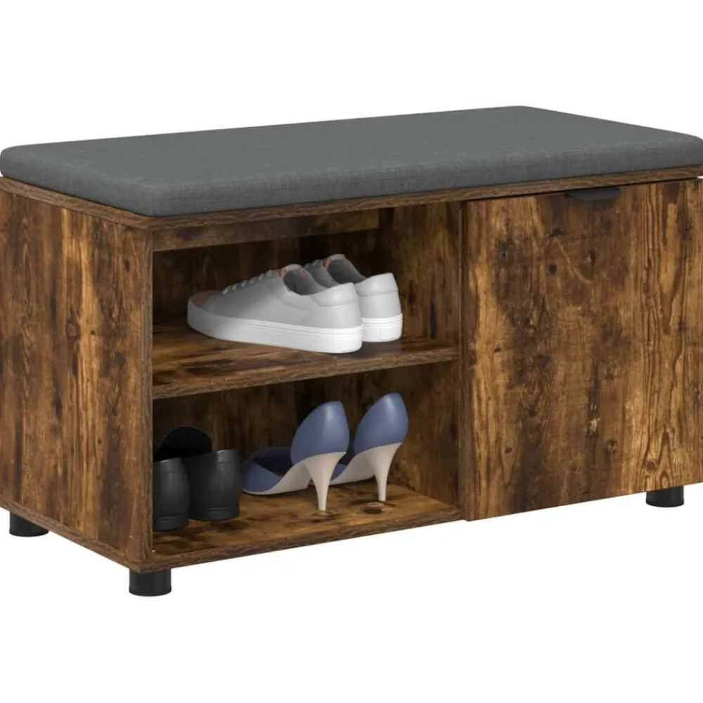 Halbank met kussen met plank Gerookte Eik 80 x 38 x 46 cm>vidaXL New