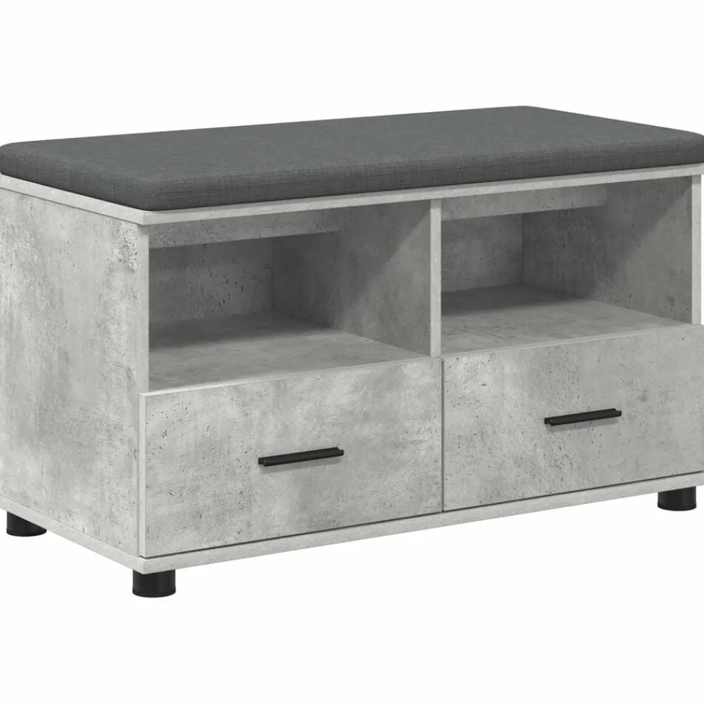 Bankjes*vidaXL Halbank met kussen met lade Beton Grijs 80 x 38 x 46 cm Betongrijs