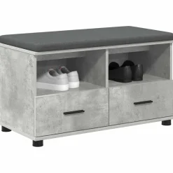 Bankjes*vidaXL Halbank met kussen met lade Beton Grijs 80 x 38 x 46 cm Betongrijs