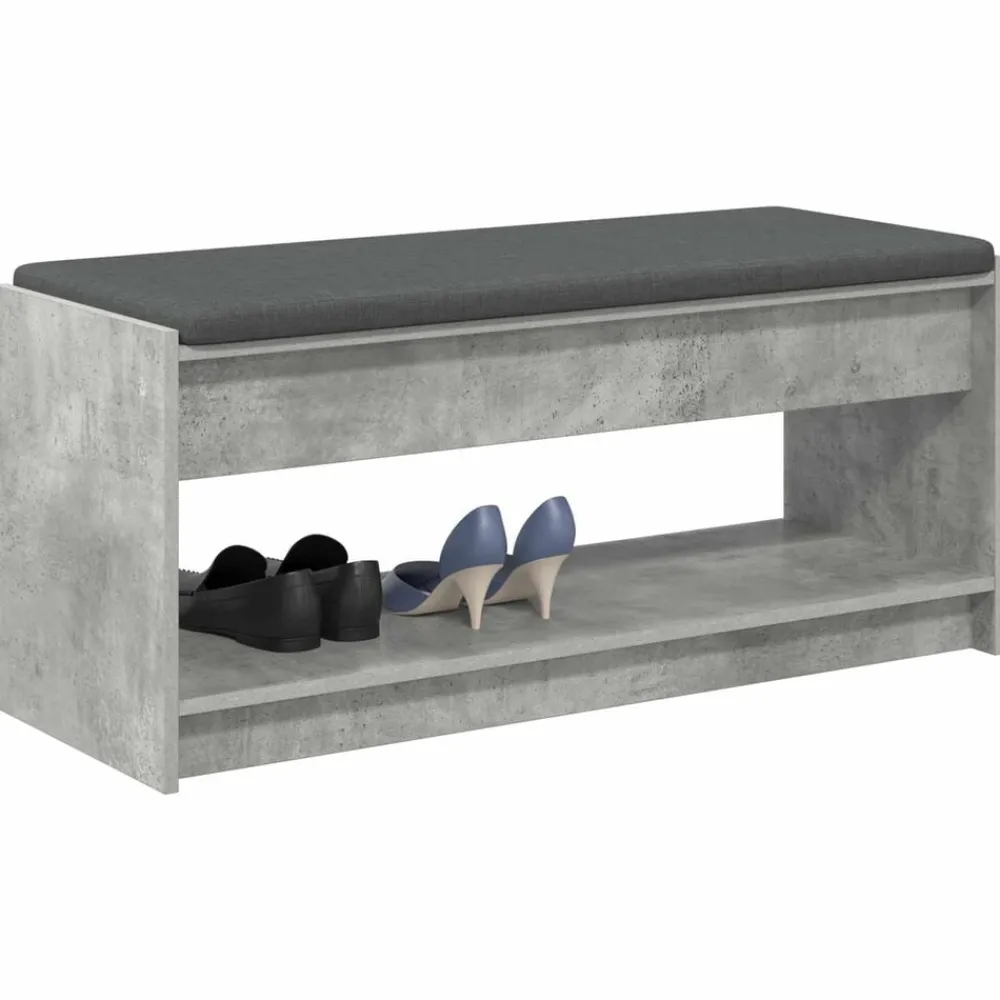 Halbank met kussen met plank Beton Grijs 103 x 38 x 45 cm>vidaXL Best