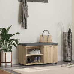 Bankjes*vidaXL Halbank met kussen met plank 80 x 38 x 46 cm Sonoma eiken