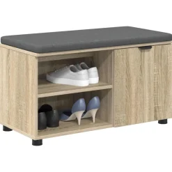 Bankjes*vidaXL Halbank met kussen met plank 80 x 38 x 46 cm Sonoma eiken