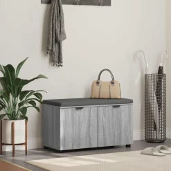 Bankjes*vidaXL Halbank met kussen met plank Grijze Sonoma 80 x 38 x 46 cm Grijs sonoma