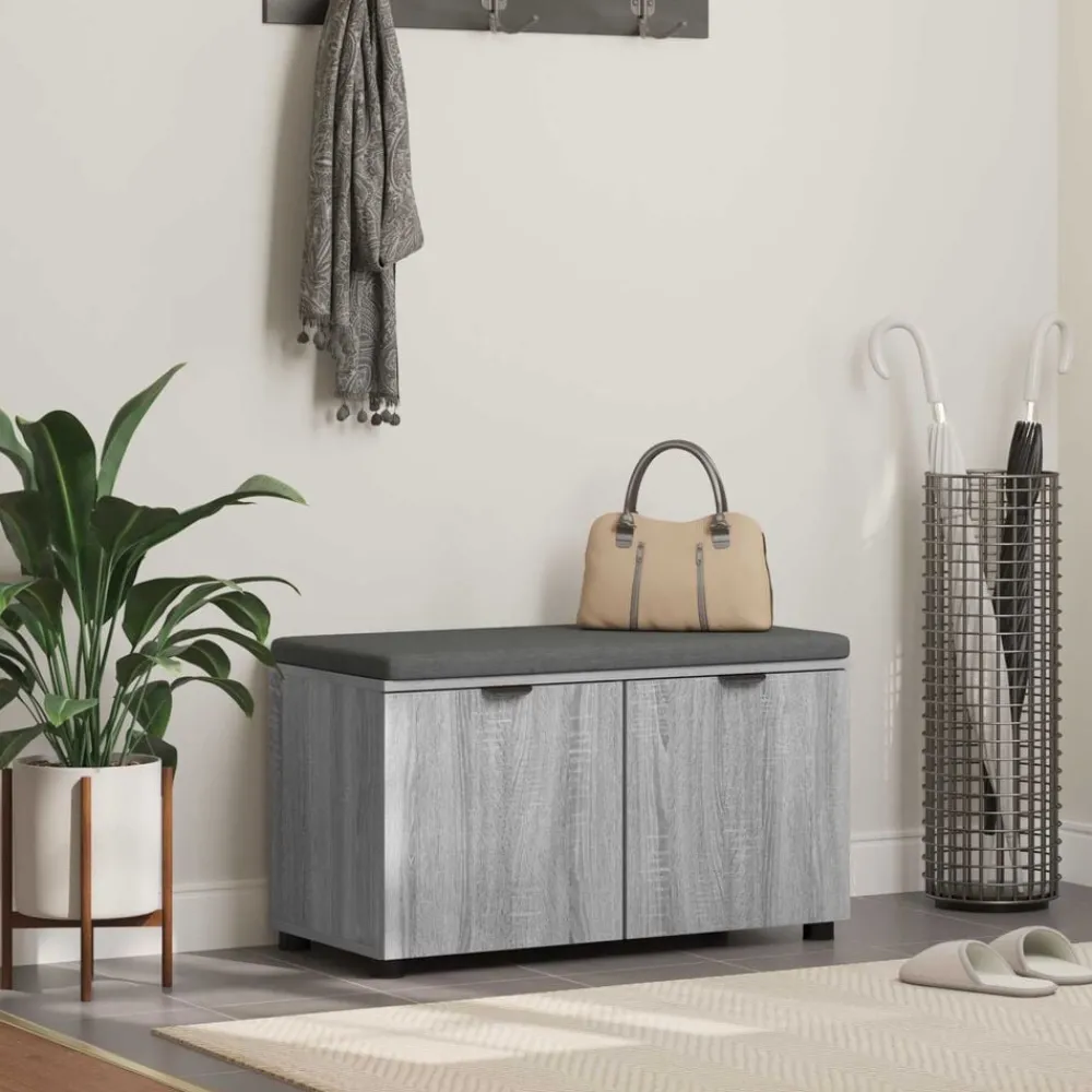 Bankjes*vidaXL Halbank met kussen met plank Grijze Sonoma 80 x 38 x 46 cm Grijs sonoma