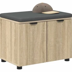 Bankjes*vidaXL Halbank met kussen met plank 60 x 38 x 46 cm Sonoma eiken