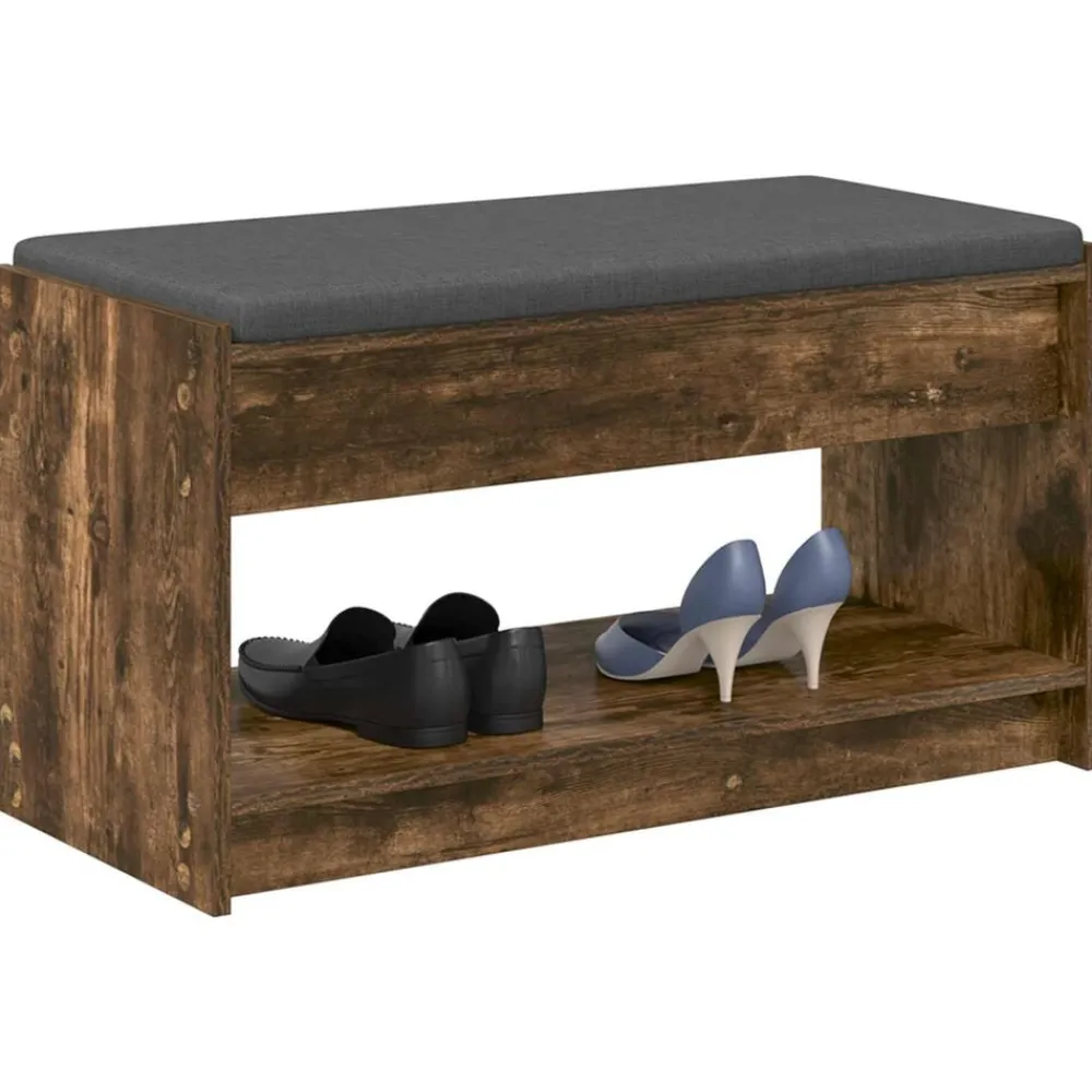 Halbank met kussen met plank Gerookte Eik 83 x 38 x 45 cm>vidaXL Discount
