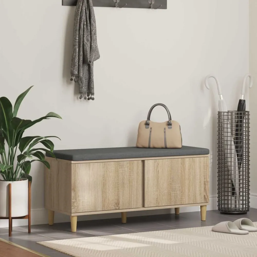 Bankjes*vidaXL Halbank met kussen met opslag 100 x 38 x 46 cm Sonoma eiken
