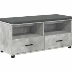 Bankjes*vidaXL Halbank met kussen met lade Beton Grijs 100 x 38 x 46 cm Betongrijs
