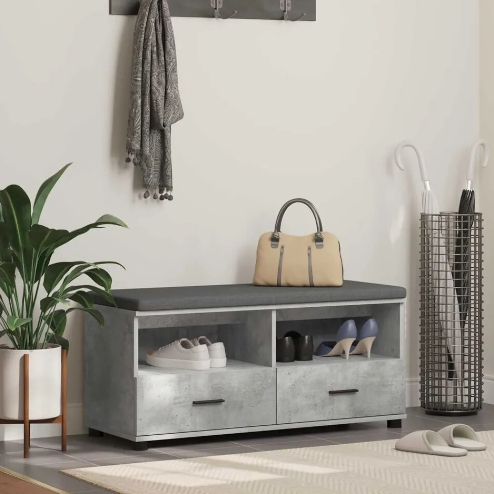 Bankjes*vidaXL Halbank met kussen met lade Beton Grijs 100 x 38 x 46 cm Betongrijs