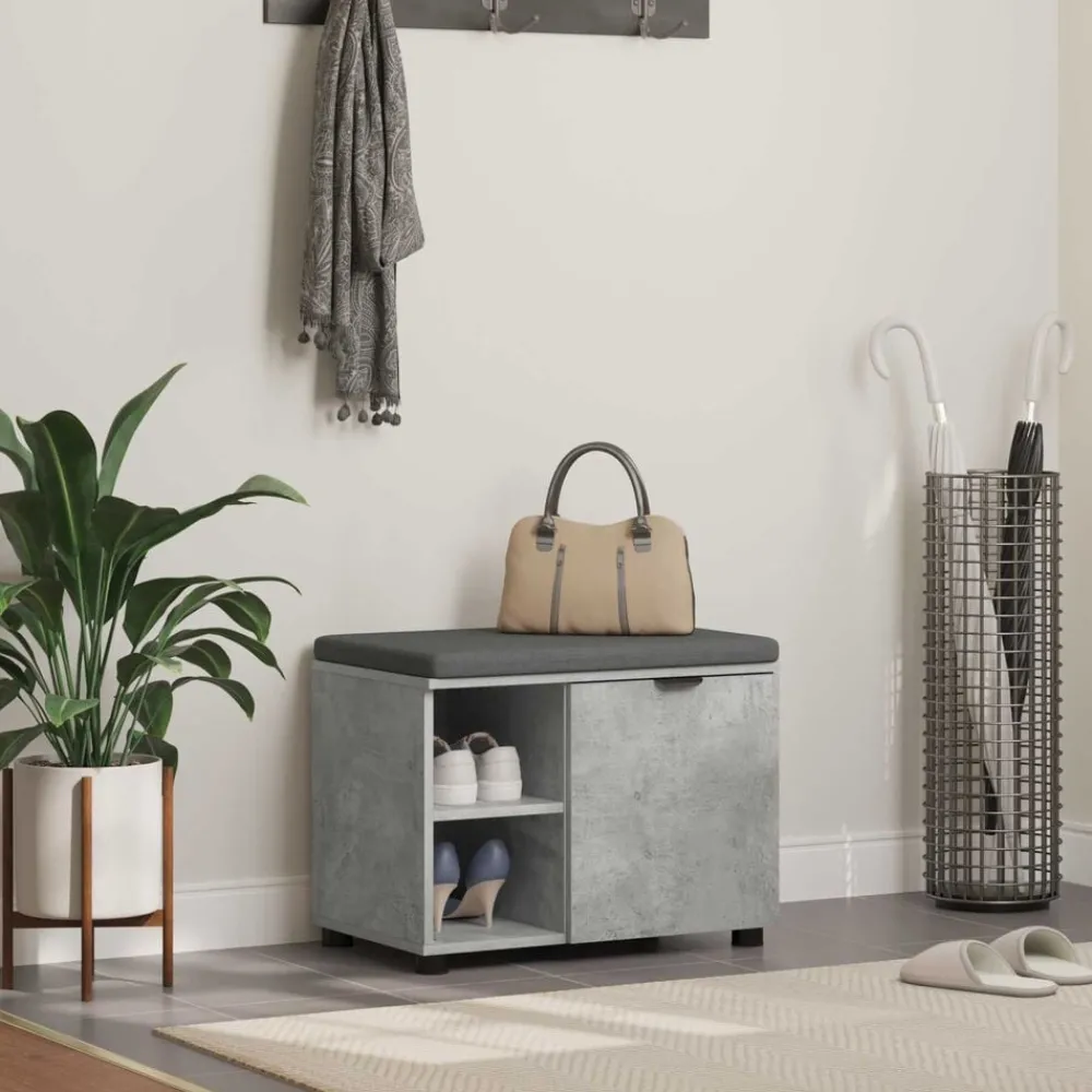 Halbank met kussen met plank Beton Grijs 60 x 38 x 46 cm>vidaXL Online