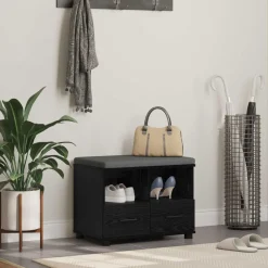 Bankjes*vidaXL Halbank met kussen met lade Zwarte Eik 60 x 38 x 46 cm Zwart eiken