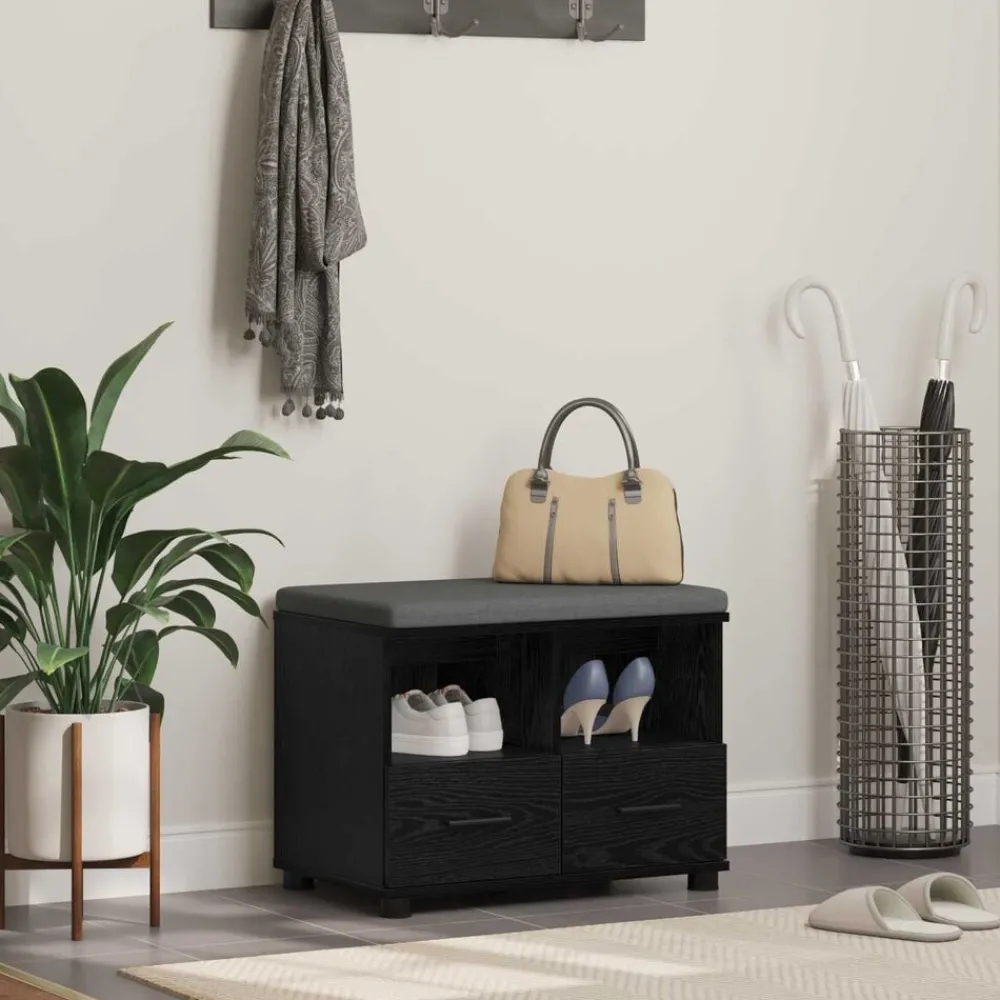 Bankjes*vidaXL Halbank met kussen met lade Zwarte Eik 60 x 38 x 46 cm Zwart eiken