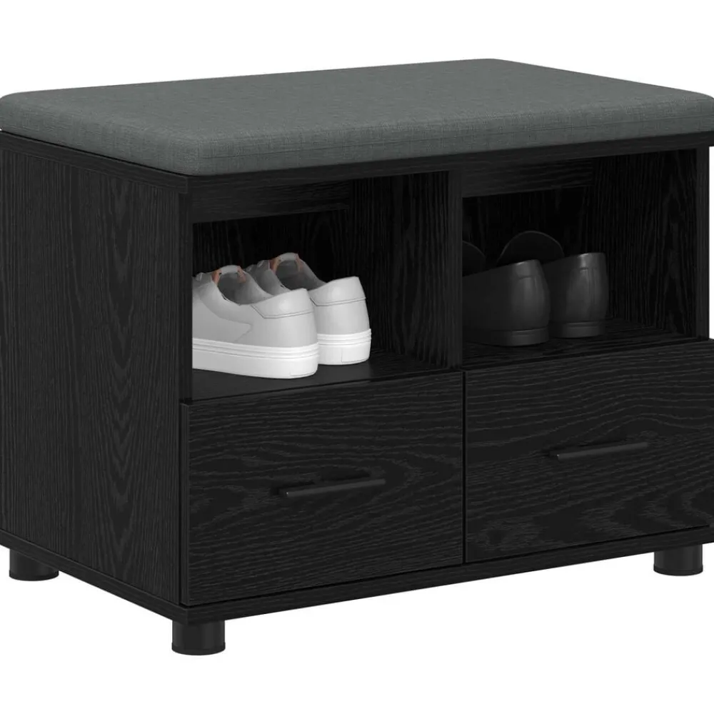 Bankjes*vidaXL Halbank met kussen met lade Zwarte Eik 60 x 38 x 46 cm Zwart eiken