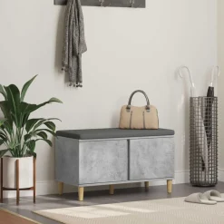 Halbank met kussen met opslag Beton Grijs 80 x 38 x 46 cm>vidaXL