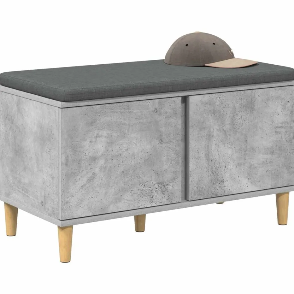 Halbank met kussen met opslag Beton Grijs 80 x 38 x 46 cm>vidaXL