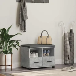 Bankjes*vidaXL Halbank met kussen met lade Beton Grijs 60 x 38 x 46 cm Betongrijs
