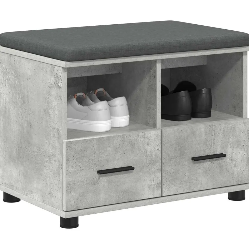 Bankjes*vidaXL Halbank met kussen met lade Beton Grijs 60 x 38 x 46 cm Betongrijs